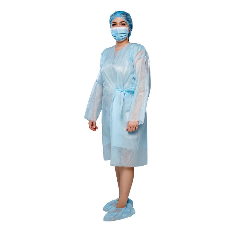 Халат медичний, для пацієнта, д.110 см, об’єм 150 см, рукав довгий без обробки, з зав’язками, спанбонд 30 г/м2, нестерильний, одн.вик.,ТМ «АХІЛЛ»